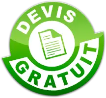 Comment obtenir un devis serrurier en ligne ? 1 Logo vert avec mention devis gratuit pour services de serrurerie