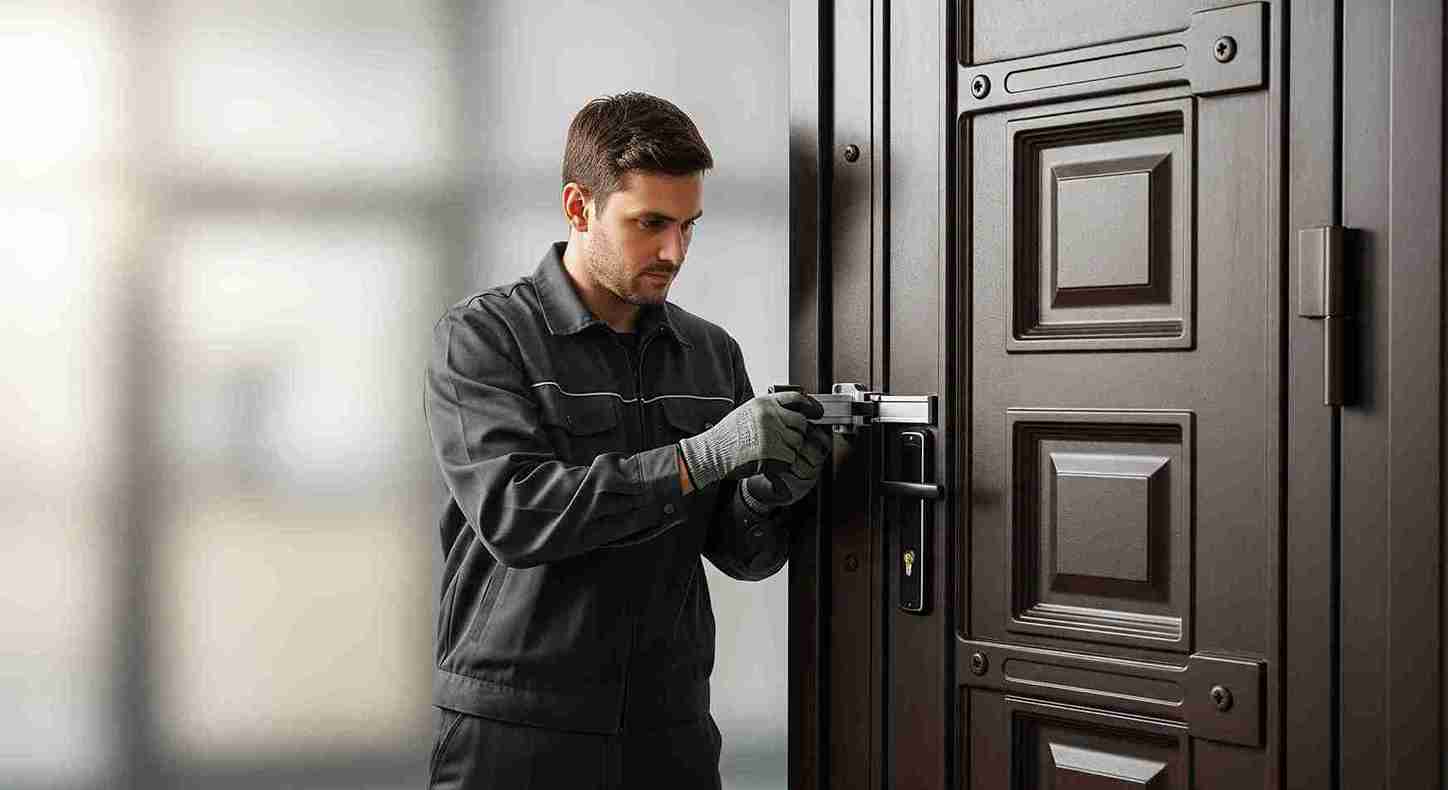 Serrurier Mions 4 Serrurier assurant la protection d'un domicile avec une porte blindée.